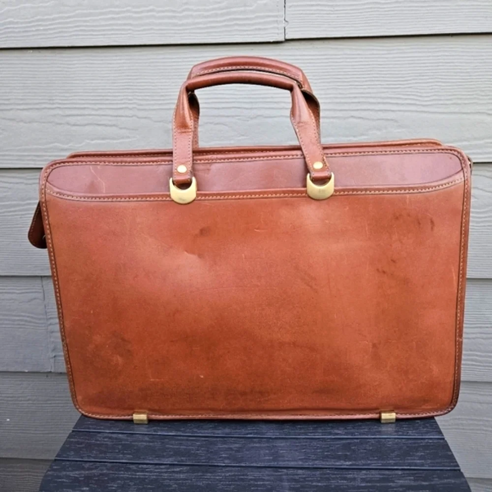 Vintage Hartmann by Lombardo Cognac Brown Leather Briefcase Lawyer Bag Crossbody